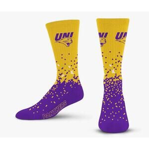 For Bare Feet Men's Spray Zone Northern IOWA panthers Crew Sock NCAA Large